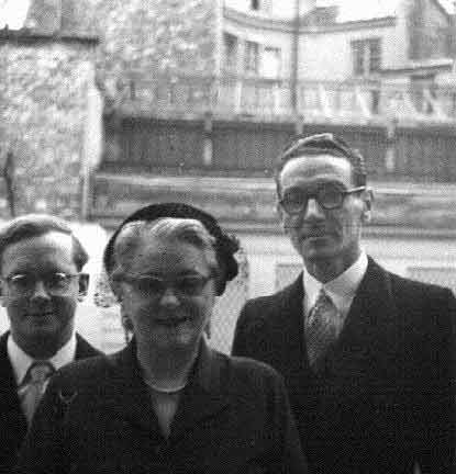 Employees of New Zealand Embassy, Paris, ca. 1955: Doug Zohrab, Jean McKenzie & Paddy Costello (who was later unmasked as a Soviet spy)