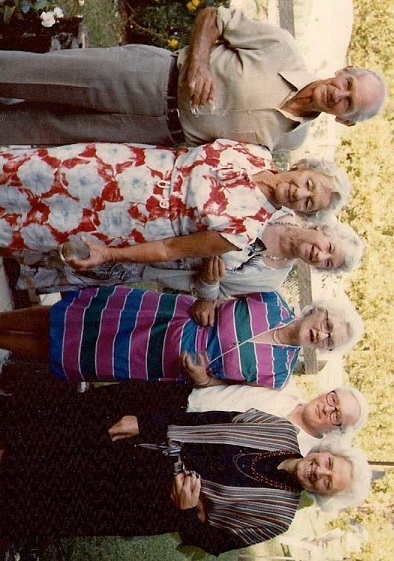 Paul Page, Joan Page (nee Zohrab), Margaret Zohrab (nee Bendall), Margaret May Zohrab (nee Miller, widow of Ted Zohrab), Doug Zohrab and Rosemary Zohrab (nee Miller).